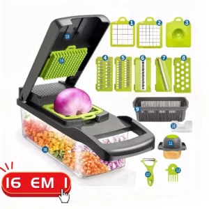 Fatiador de Legumes 16 em 1 – Cortador, Ralador e Picador Multifuncional em Aço Inox