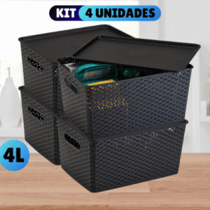Kit 4 Cestos Organizadores com Tampa Bem Resistente
