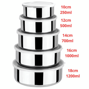 Conjunto 5 Potes Inox Redondos Com Tampas Herméticas